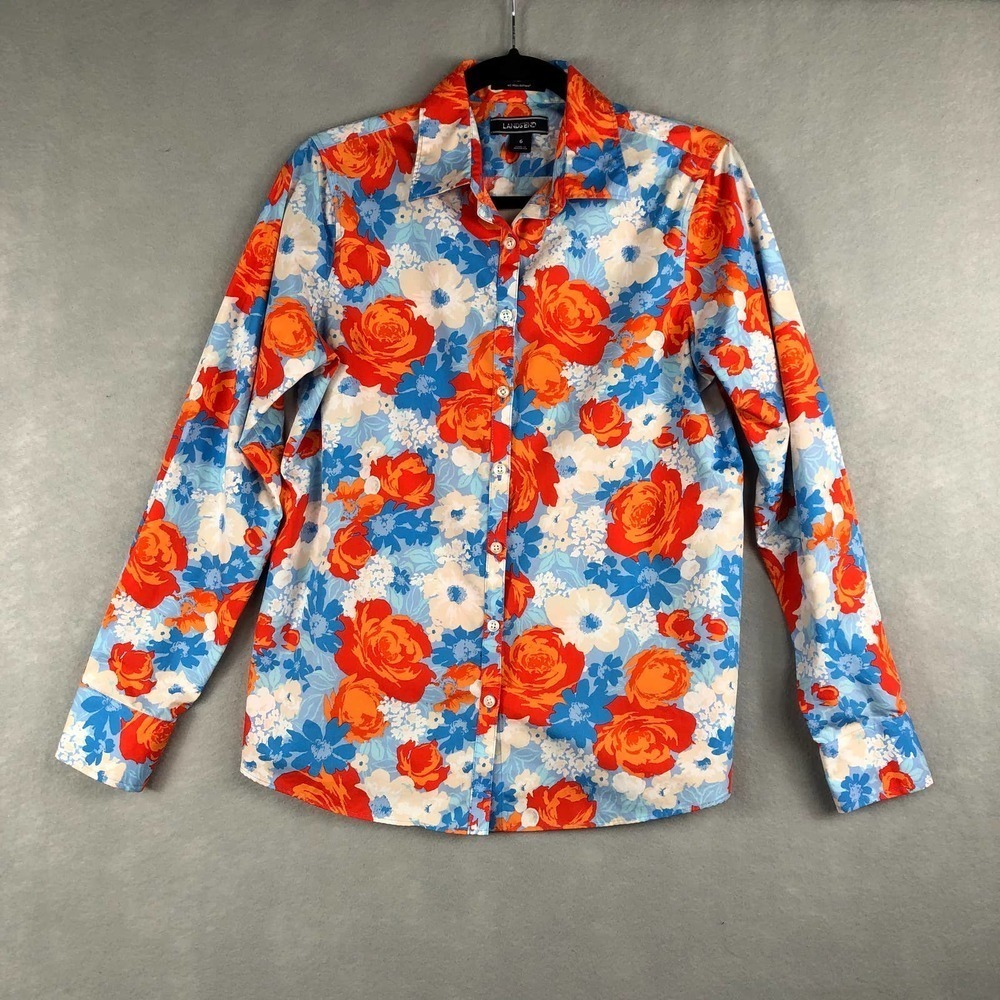 Lands' End Orange & Blue Floral Short Sleeve Tee